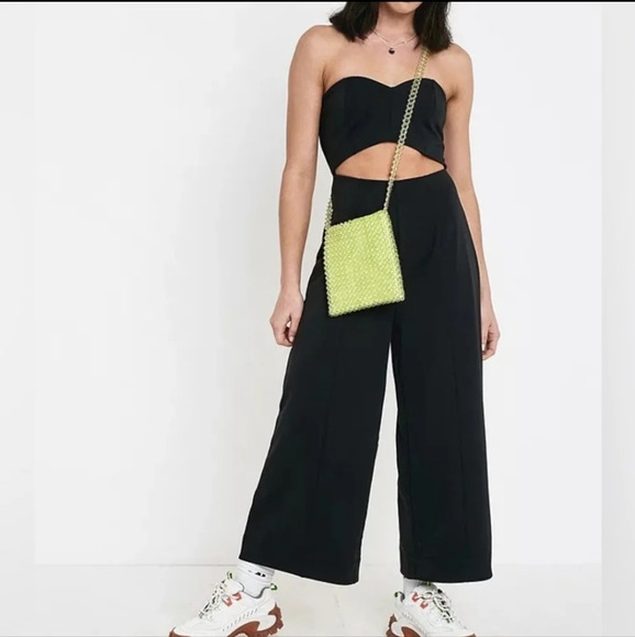 Urban Outfitters Marley strapless cut-out wide leg black jumpsuit Size Small P - Picture 1 of 11